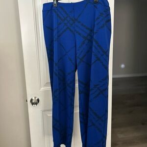 Blue Wide Leg Patterned Women Pants